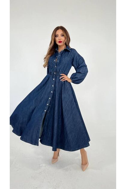 Flared Long Jean Dress