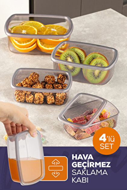 Vienev 4'lü Hava Geçirmez Saklama Kabı Seti Antrasit 1x(250-500