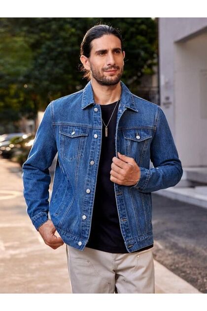 Cuqq Denim Erkek Koyu Mavi Slim Fit Kot Ceket - Fiyatı