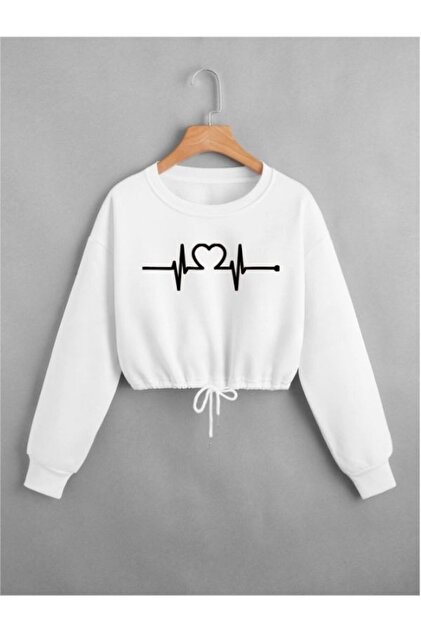 MOONBULL Kadın Ritim Baskılı Oversize Beli Bağcıklı Crop