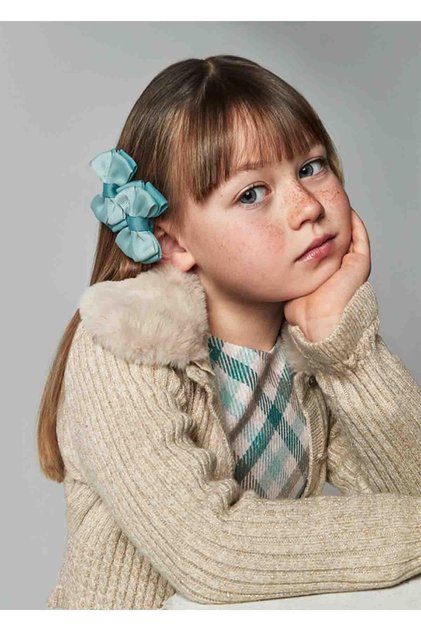 04-09 Years Old Girl's Beige Color Plush Collar Cardigan
