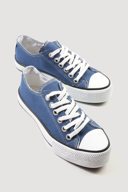 Women's Thick Soled Linen Sneakers Denim Blue