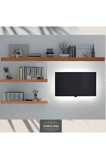 Duvar Rafı, Tv Rafı Salon Dekorasyonu 3'lü Tv Rafı Ceviz Ahşap Antik Çam