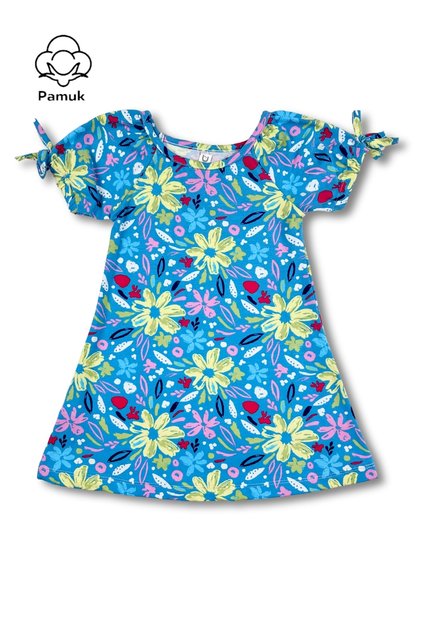 Stylish and Comfortable Summer Dress for Girls with Balloon Sleeves and Blue Floral Pattern