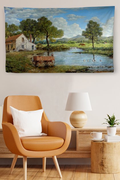 Wall Cover Village House Scenic Quality Canvas Wall Tapestry-3986