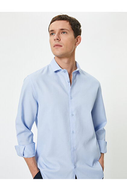 Half Italian Collar Shirt Slim Fit Long Sleeve Buttoned