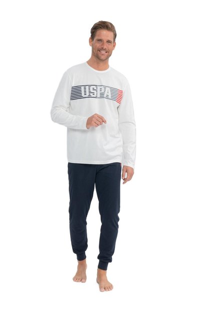 U.S. Polo Assn. Men's Long Sleeve Round Neck Combed Cotton Tracksuit Pajama Set S25830