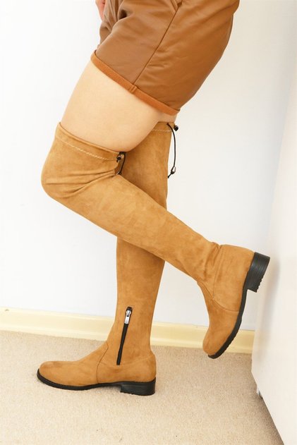 Izabella Γυναικείες Μπότες Stretch Tan Suede με φερμουάρ