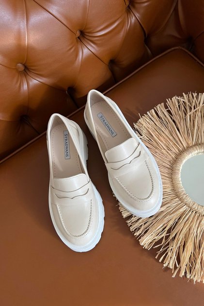 Doss Women's Inside and Outside Genuine Leather Loafer Shoes Beige