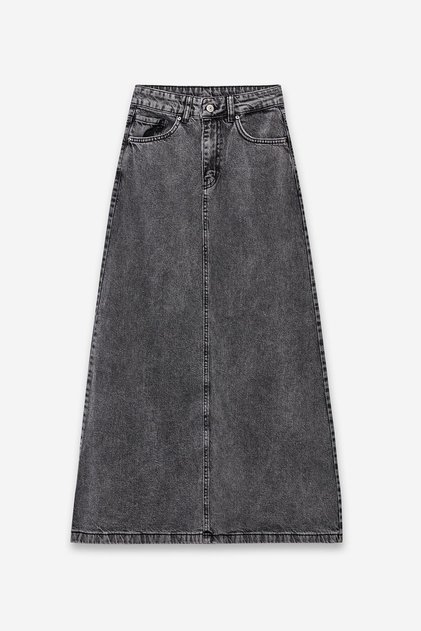 Uzun Çan Denim Etek Füme