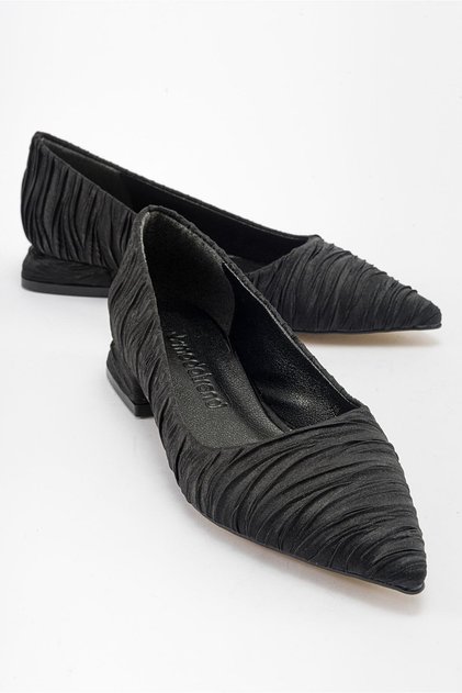 Women's Plain Flats BLACK Wrinkled SATIN