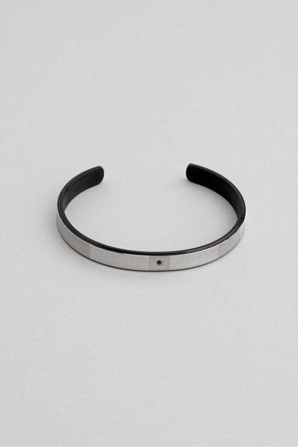 Black Stone Detailed Steel Men's Handcuff Bracelet