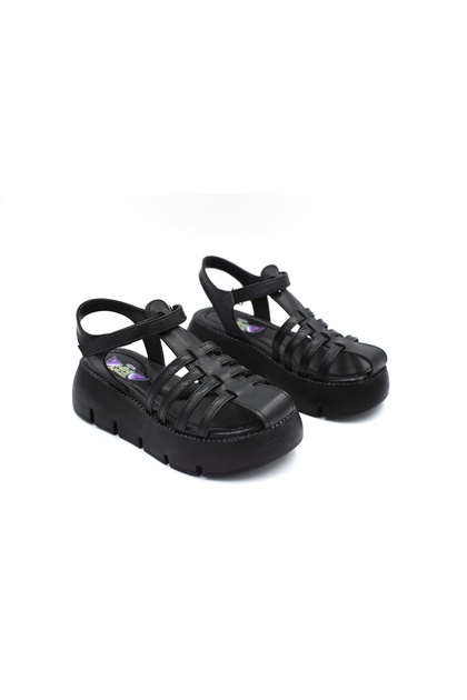 (Arzen) Poli Light Sole Velcro Closed Toe Children's Sandals Black