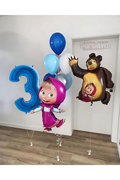 Licensed Masha and the Bear Foil Balloon Set (1-9 Selection) Blue Tone Masha Big Bear Figure Balloon Bouquet