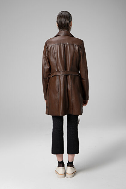 Dericlub Camel Cosmos Women's Trench Coat - Buttoned, Double