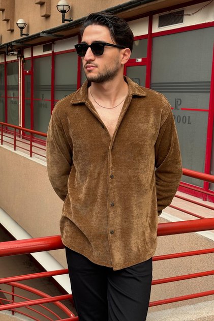 Shirt Collar, Buttoned, Starboy Style, Standard Fit, Velvet Shirt 1613