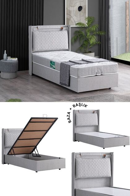 Setay Zagreb Ikili Set, Tek Kişilik Baza Başlık Seti, Açık Gri