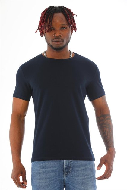 Men's Slim Fit Cotton Lycra Basic Short Sleeve T-shirt-navy blue