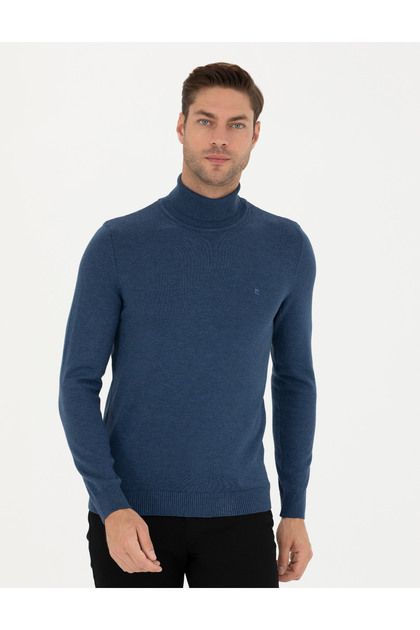 Indigo Melange Slim Fit Turtleneck Basic Knitwear Sweater 50276162-Vr155