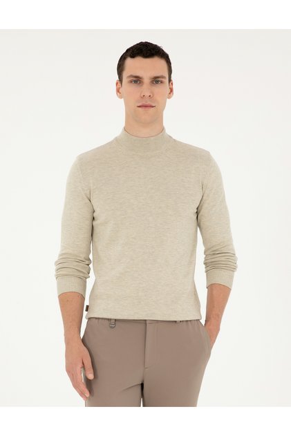 Kum Melanj Slim Fit Yarım Balıkçı Yaka Basic Triko Kazak 50296548-VR123