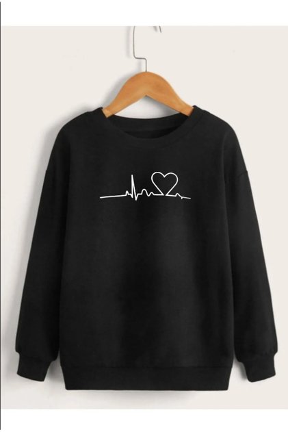 Children's Trend Model Rhythm Heart Printed Cotton Black Sweatshirt