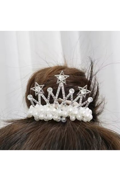 Korean Lolita Style Pearl Princess Bun Crown Rubber Elsa Freezon Snow Queen Birthday Gift