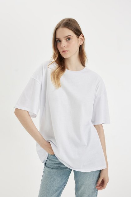 Oversize Fit Crew Neck Short Sleeve T-Shirt V4136Azns