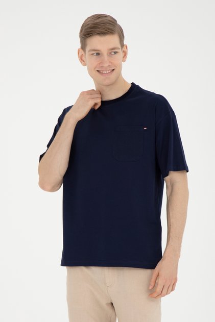 Men's Comfort Fit Crew Neck Navy Blue T-Shirt 50287062-Vr033