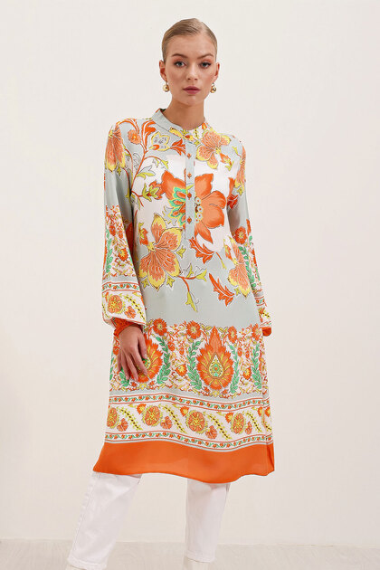 5903 Patterned Viscose Dress - Orange