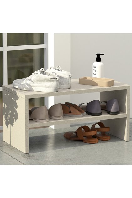 Light Grey 2-Tier Stackable Shoe Rack | Laminated MDF | 60 × 30 × 30 cm