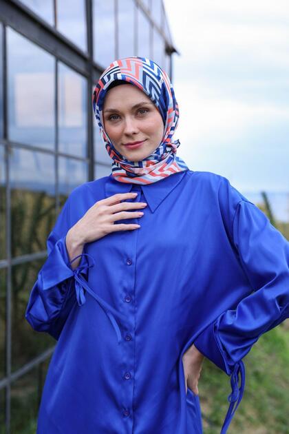 LunaLiner Pattern Soft Scarf Orange Navy 1166-01