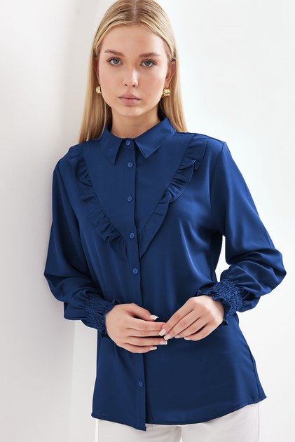 20223 Ruffled Long Sleeve Shirt - D. Indigo