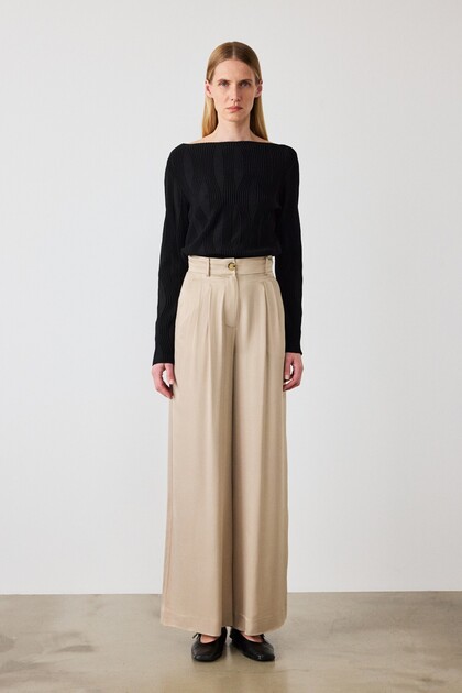 Beige Palazzo Geniş Paça Kadın Pantolon