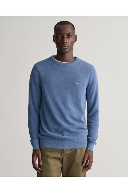 Erkek Mavi Regular Fit Bisiklet Yaka Kazak