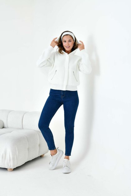 Women's Short Pocket Detailed Cardigan Ecru 20780