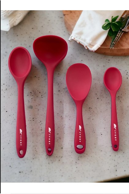 Hard Heat Resistant Silicone Ladle Spoon Set 4 Pieces