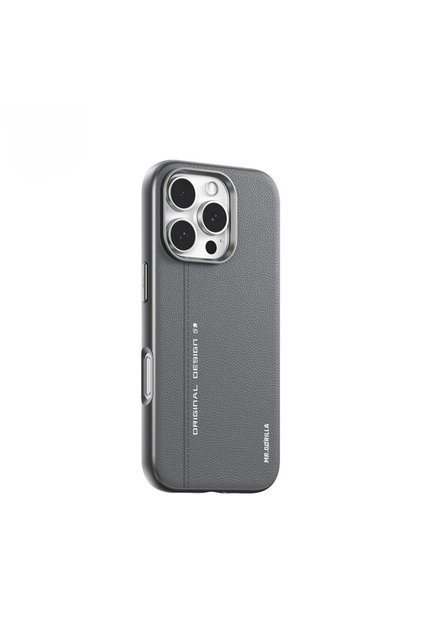 iPhone 16 Pro Magsafe Compatible Premium Leather Gray Leather Phone Case