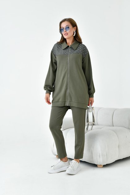 Women's Comfortable Fit Stone Set Khaki 30938