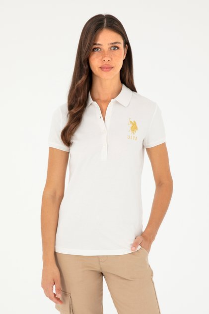 Women's Ecru Basic Polo Neck T-Shirt 50280071-Vr019