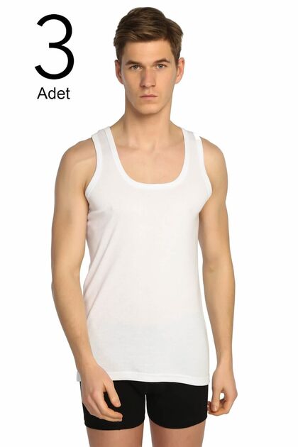 Men's White 3 Pack Ribbed Classic Undershirt ELF568T0102CCM3