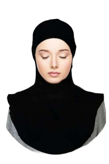 Combed Cotton Bonnet with Neck Collar Black