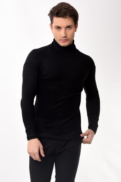 Men's Turtleneck Turtleneck Slim Fit Sweater Black