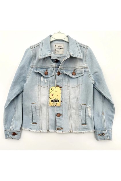 Girl's Denim Jacket with Breaked Detail Ice Blue