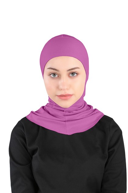 Large Size Hijab Bonnet with Neck Collar - Lavender - (St224), (Id 3422433)