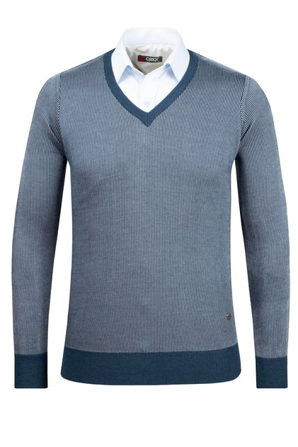 Men's V-Neck Knitwear Petrol Sweater Patterned Steel Knit Classic Fit - 5015D