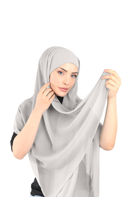 İçten Boneli Şifon Şal - Açık Gri - ( ST136 ) , ( ID 2913628 )