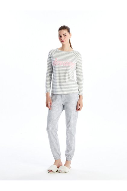 Lcwk Crew Neck Printed Women's Pajamas Set