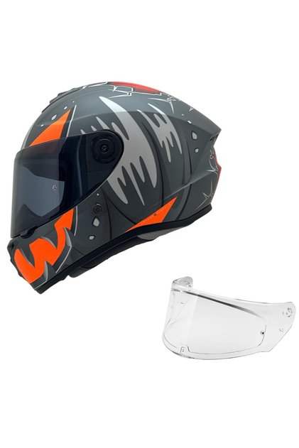 Draken S Pumpki?n Mat Fluo Orange Desenli? Motosi?klet Kaski Çi?ft Vi?zörlü