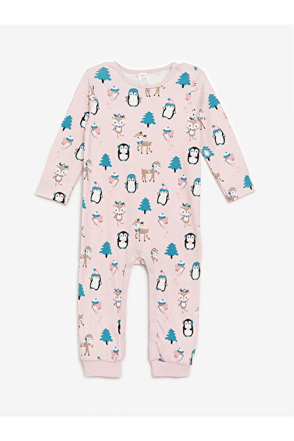 LC Waikiki Lw Crew Neck Long Sleeve Printed Baby Girl Jumpsuit