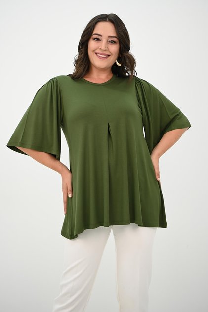 Women's Plus Size Pleated V-Neck Blouse 1847-25